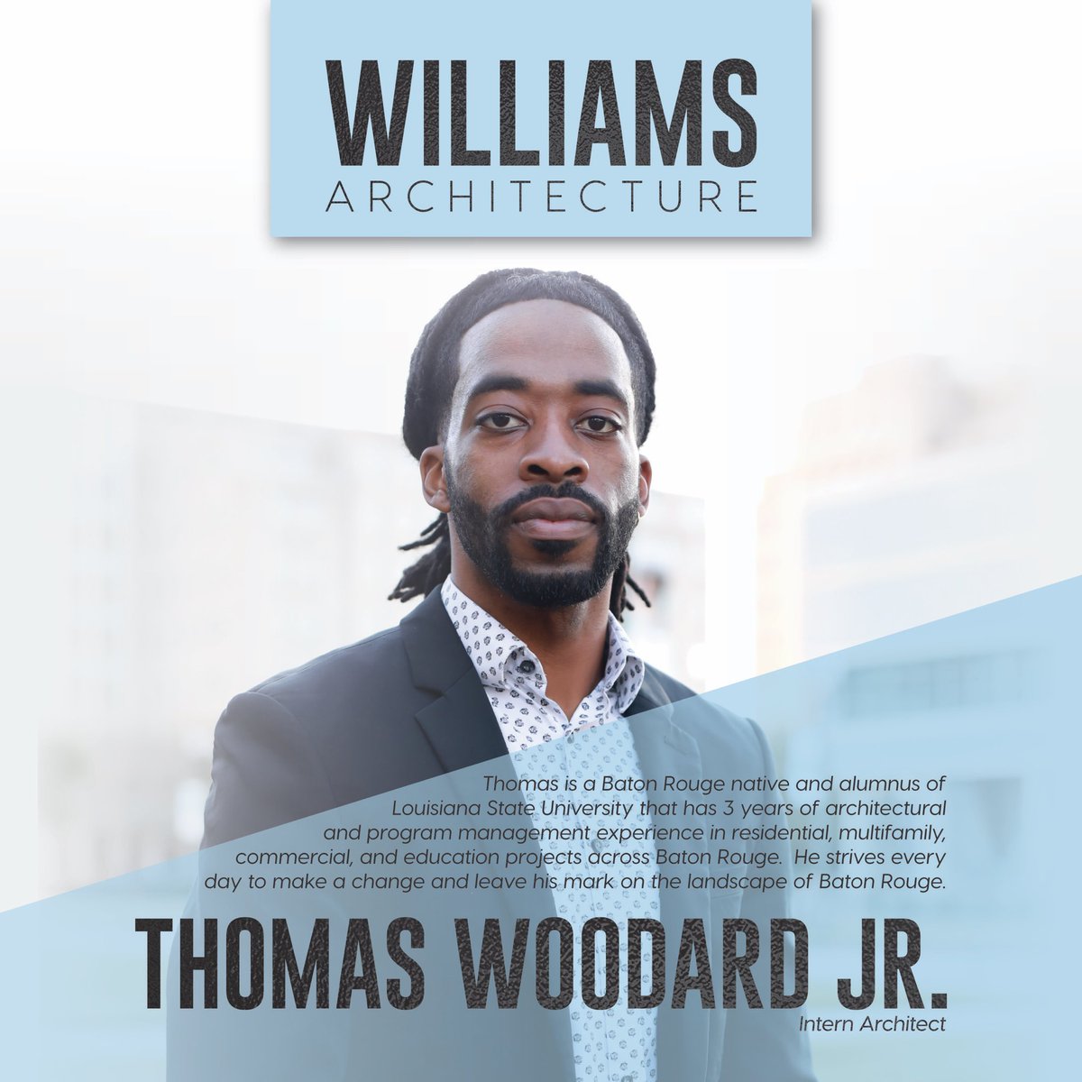 williamsarchbr's tweet photo. WILLIAMS Architecture is excited to announce the addition of our newest team member, Thomas Woodard!!  #architecture #design #bebold #williams https://t.co/8ro83lsIx4