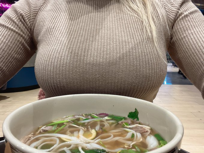 my boobs and a plate with pho bo 😎 https://t.co/EL8JDGltg6