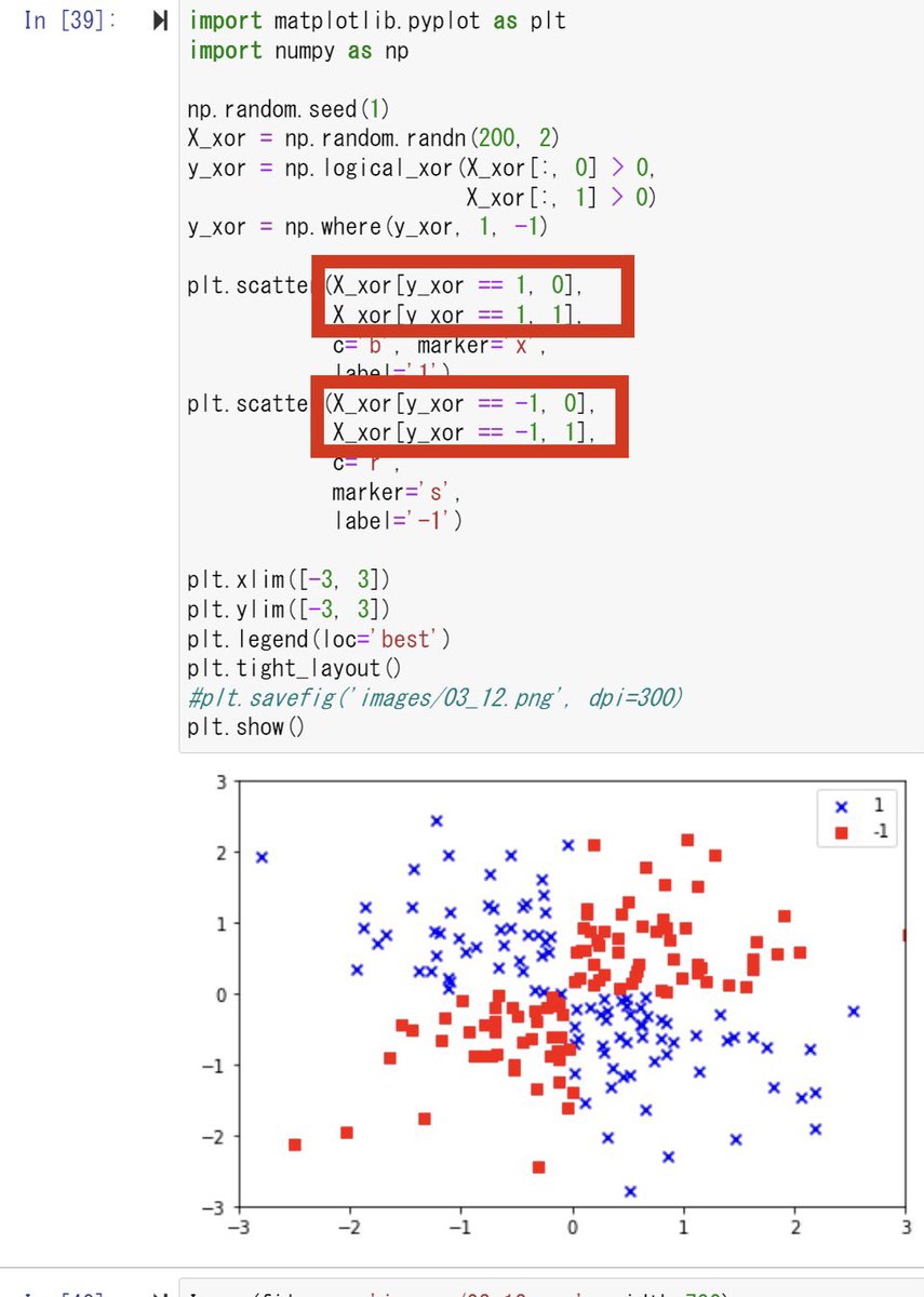 PolyPolyline's tweet image. @ #matplot user
赤枠の中の意味は、y_xor=1または-1の時、X_xorの配列0か配列1の値を返す、で合ってますかね？初めて見たもので。