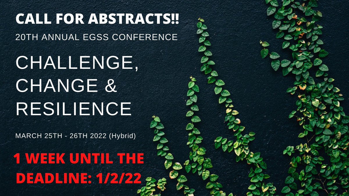 Grad Students in Education: There is just ONE WEEK LEFT before the deadline to submit abstracts to present in the 2022 EGSS Conference at McGill.

Don't delay! Click to read more about submissions and to submit your abstract: egssconference.wixsite.com/20thannual-ccr…   <a href="/PGSS_McGill/">PGSS</a> <a href="/EGSSatMcGill/">EGSS McGill</a>