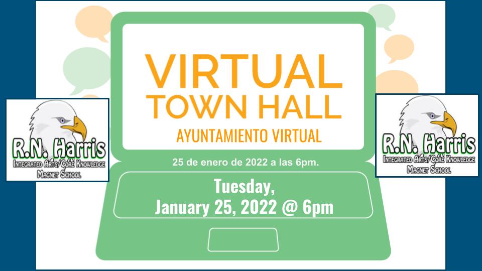 <a href="/RNHarrisElem/">R. N. Harris</a> Families, 
Check our ClassDojo Stream, contact your child's teacher, or visit our school website to join us for our Virtual Town Hall tonight at 6pm. We look forward to seeing you there!