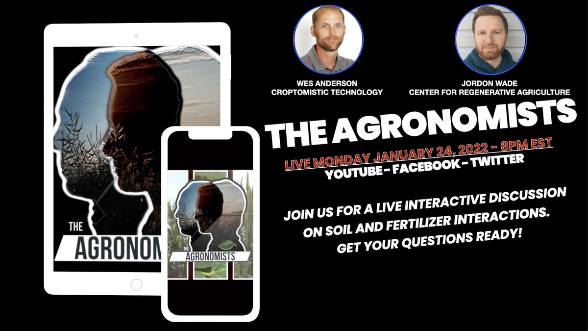 realagriculture's tweet photo. .@jwadeexperience & @fielddirt are our guests for the Jan 24th episode of The Agronomists! Brought to you by @ADAMA_CAN & #realagradio, tune in at 8 pm E on our livestream on Youtube, Facebook or Twitter! #ontag #westcdnag #agronomychat https://t.co/ZfCtcnZ7p1