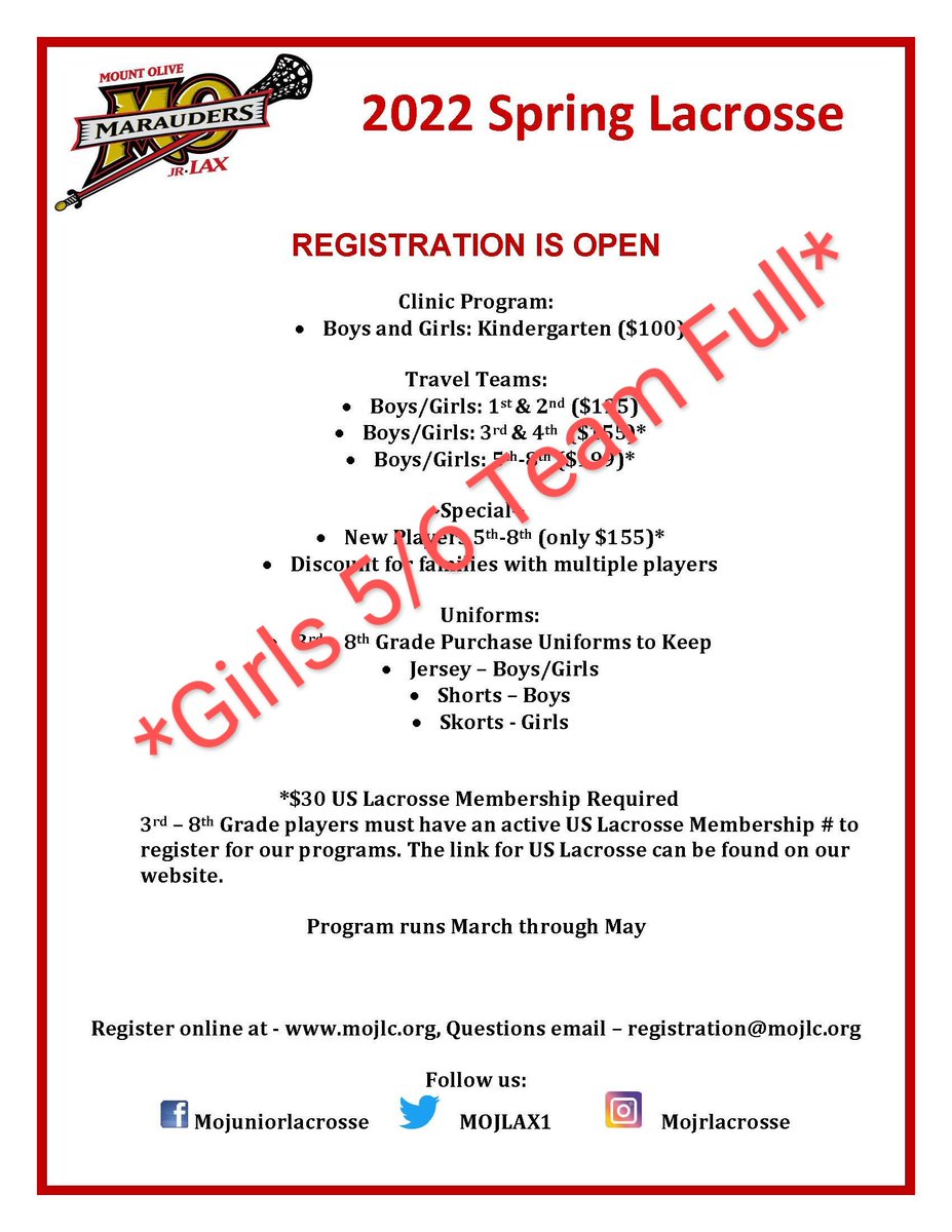 *Important Notice - Girls 5/6 Team is Full*
We encourage you to register ASAP to guarantee a spot on your team
Teams are filling up quickly