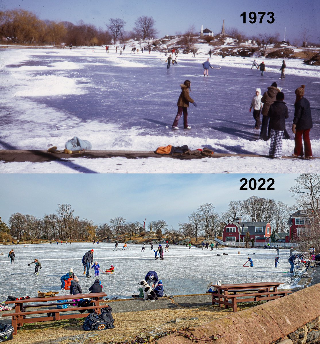 MarbleheadImage's tweet image. Some things never change in Marblehead. Redd's Pond in 1973 and today, January 23, 2022