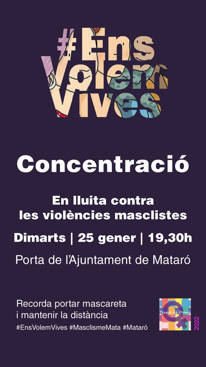 teixitdonesMt's tweet photo. #Mataró contra les violències masclistes #EnsVolemVives #NiUnaMés #masclismemata
C O N C E N T R A C I Ó 💜
@Capgros @tvmataro @mataroradio @totmataro

https://t.co/egcTt3d0Es https://t.co/MbinOvd1LL