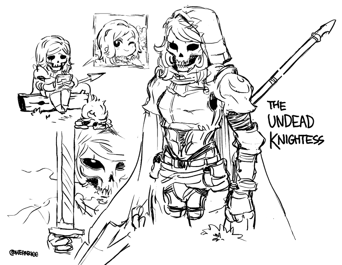 #Doodle 
The Undead Knightess. In return for  the power to protect the innocent, she was cursed to lose her beauty. 