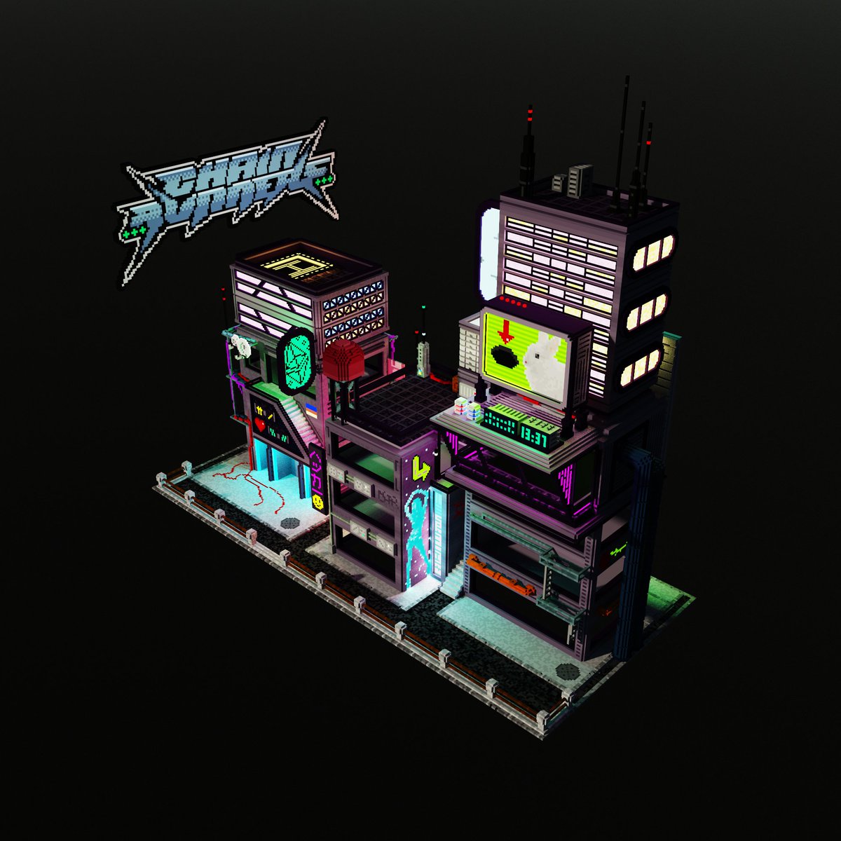 flashrekt's tweet photo. I could not be more thrilled to announce the legendary metaverse architect @Dat_Ogar has completed an epic @chain_runners inspired build in @cryptovoxels!

in Origin City, this will host CR derivative projects and includes an event space up top!

check out the insane details  👇 https://t.co/WW8MYdN0gj