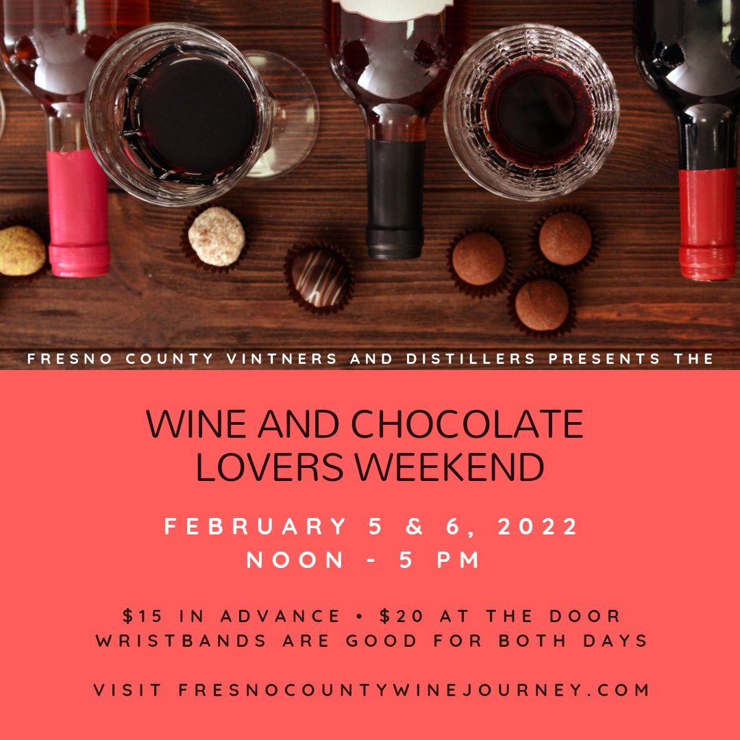 FCwine's tweet photo. We're only two weeks away from the Fresno County Wine and Chocolate Lovers Weekend. Do you have your wristbands yet?? They're $15 in advance and $20 at the door of any location, so purchase them on advance and save!

Wristbands are available at https://t.co/mPpBPgqwbe https://t.co/mWIhZEmVXS