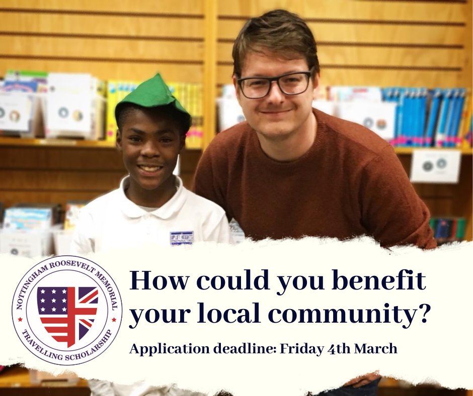 APPLICATIONS ARE OPEN!
Apply for a scholarship to travel the USA for up to six weeks. Pitch a project which requires you to do research in the USA to benefit Nottinghamshire.
Any questions? Send us a DM or visit our website: rooseveltscholarship.org 🇬🇧🫖🛫🤝🛬🇺🇸🦅