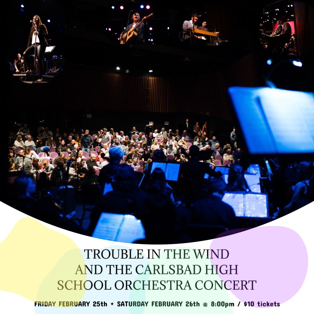 troubleNthewind's tweet photo. we are very excited to return to @carlsbadhighschool to perform at the CAC with the @carlsbadhs_orchestra again! We are playing two nights, Friday feb 25 and Saturday feb 26!! Tickets in bio!!! - masks required for audience and performers https://t.co/qNRRbBabf0
