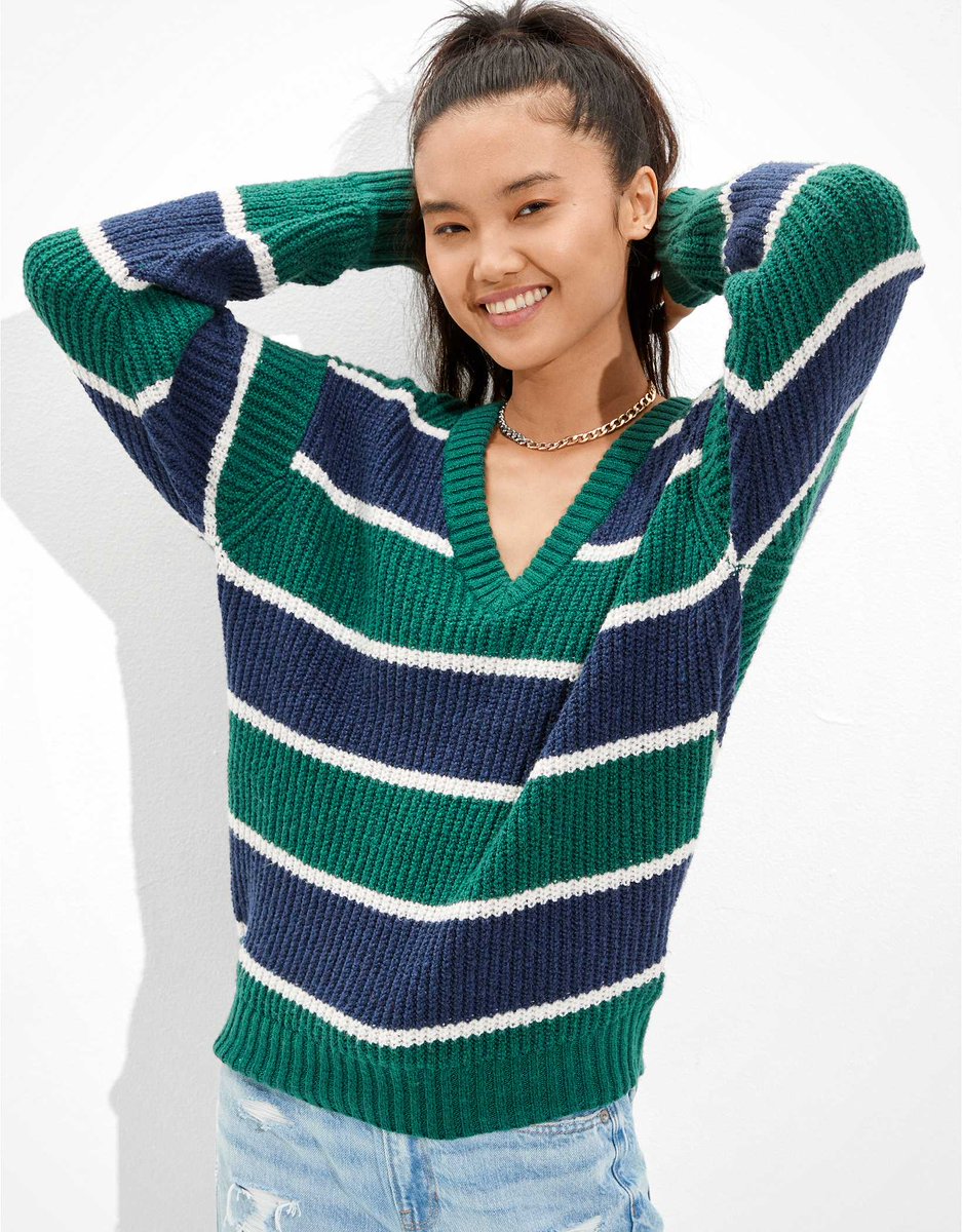 GooseOptimistic's tweet photo. Like the reason I think everyone likes these kinds of sweaters is definitely style, but it's also bc they're 5 bucks at value village and our dads probs wore something like them in college. 

And now you can get one brand new for $60 at American Eagle? It just feels weird. https://t.co/fjatWZOvS5