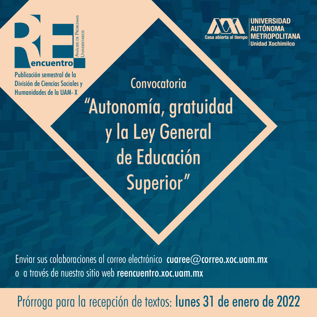 #Convocatoria "Autonomía, gratuidad y la Ley General de Educación Superior"

Líneas temáticas y normas editoriales: bit.ly/rREcvt

#autonomía #gratuidad #leygeneraldeeducaciónsuperior