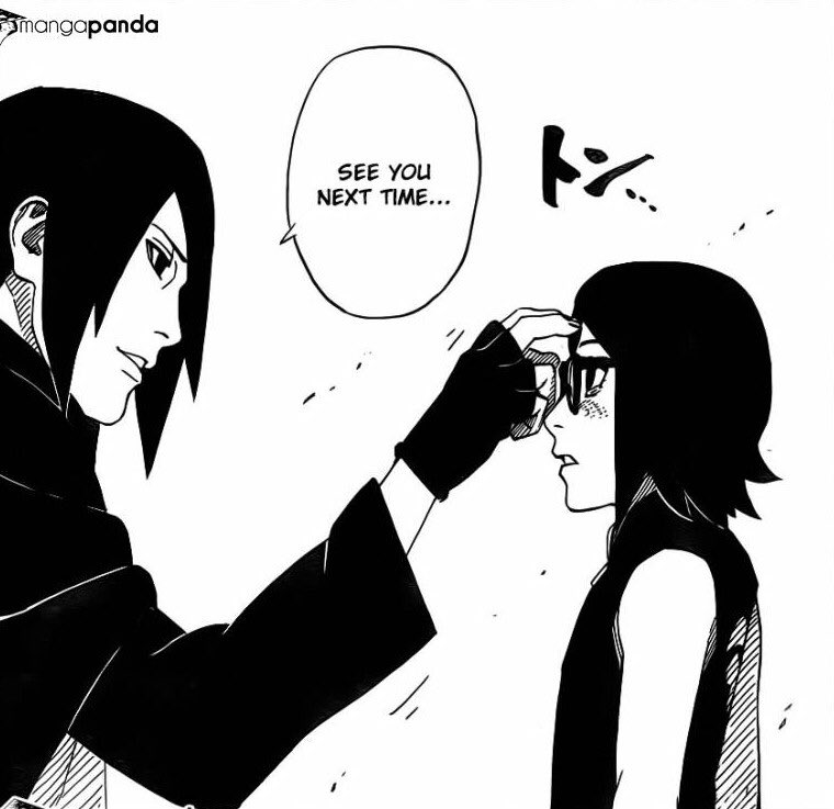 fysasukeuchiha's tweet photo. Friendly reminder that the forehead poke is an expression of LOVE (and a promise) for Sasuke, so saying he is “rejecting” Sakura as if that was true then is he rejecting his own daughter that has been proving he loves a lot. Stop trying to twist his canon mannerisms. https://t.co/cotFGSjxLD