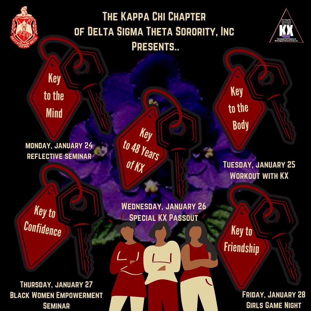 LaTechDeltas74's tweet photo. We’re celebrating 48 years of excellence, service, and sisterhood! Join us for a week full of KapDIVAting events that will give all the keys of success. 

-KX🔺 https://t.co/XGuU9BdxB9