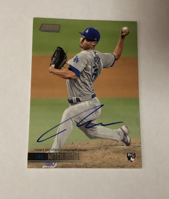 thinkbluepc's tweet image. Follow us and retweet this post for a chance at winning this 2021 Topps Stadium Club certified autographed rookie card of Mitch White. We will randomly select a winner sometime before 6 p.m. Pacific on Sunday, January 23. Good luck! #Dodgers