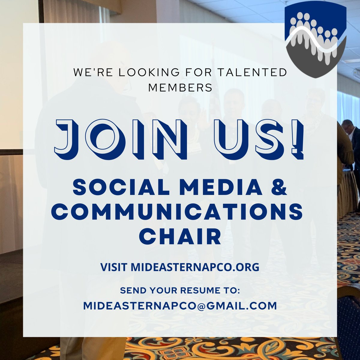 MidEasternAPCO's tweet photo. An exciting new opportunity with the Mid-Eastern APCO Chapter!

Do you have what it takes to be our Social Media &amp; Communications Chair?

Interested? 
Learn more by visiting https://t.co/pgw7qoEEgY

Submit your interest online at https://t.co/SmkNa942Qw https://t.co/2yG0vriXNA