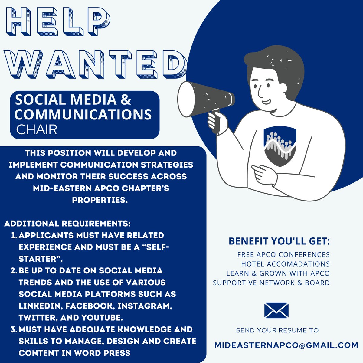 MidEasternAPCO's tweet photo. The Mid-Eastern APCO Chapter is currently looking for a new Social Media &amp; Communications Chair to join our growing chapter and support our 2022 Executive Board. 

Interested? 
Learn more by visiting https://t.co/pgw7qoEEgY

Submit your interest online at https://t.co/SmkNa942Qw https://t.co/OX0sXYwwGG
