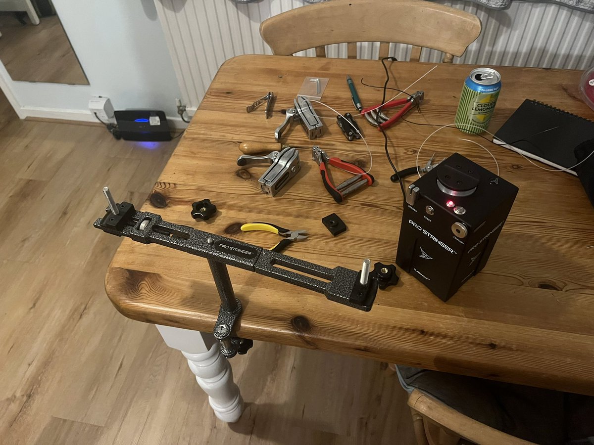 jackrooneyRTC's tweet photo. Teaching the next generation in tennis restringing. Using his own machine ultra portable #prostringerportable. Never strung before and made great progress. https://t.co/SxNKOhAsdK