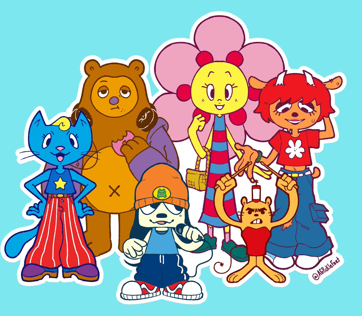 13:15 - 23 янв. 2022 г. From left to right; Katy, PJ, Parappa, Sunny, Ma-Sa...