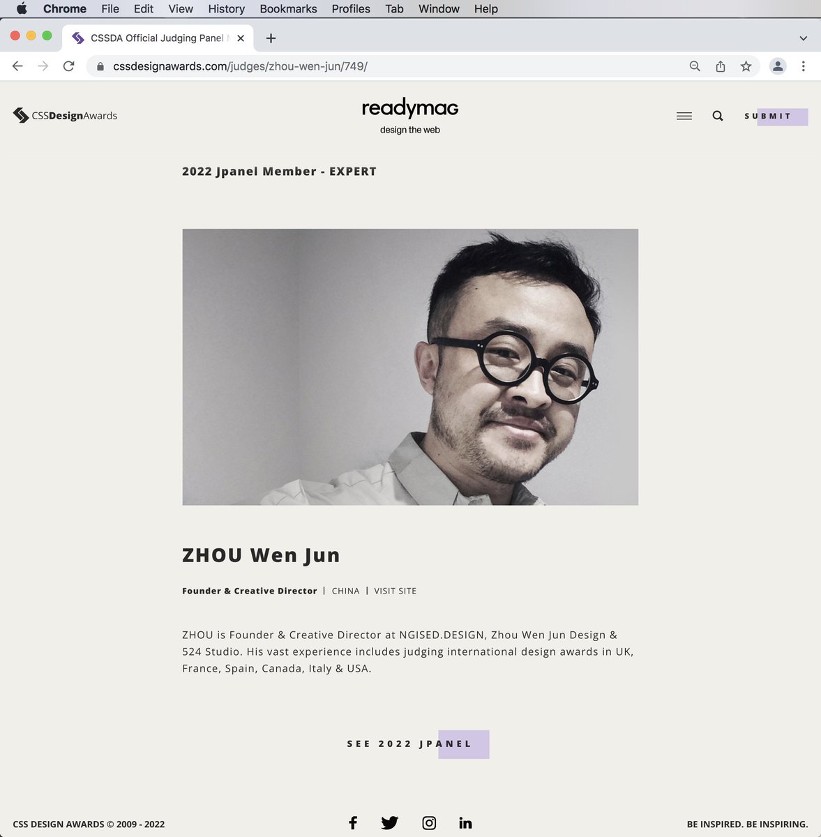 ZhouWenJun524's tweet photo. #ZhouWenJun #Judge 
Honor as Expert Judge @cssdesignawards
CSS Design Awards. 2016, 17, 18, 19, 20, 21, 2022... already 7 years. 
the best website design awards in the world. cheers.

@524studio_com
@ngised_design
 
@MrWenjunZHOU

#Design #Website #Awards #CSSDesignAwards https://t.co/z9TUHvIwsX