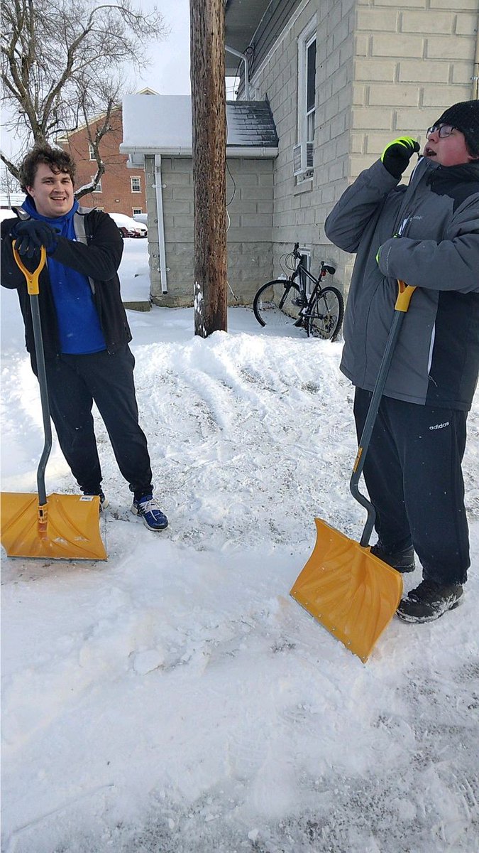 With maintenance being short staffed at the moment, some of the Brothers from @tuthetaetaomicron are out volunteering to help shovel snow today. They have also been out helping some of our community neighbors.  Greek Life is Good!