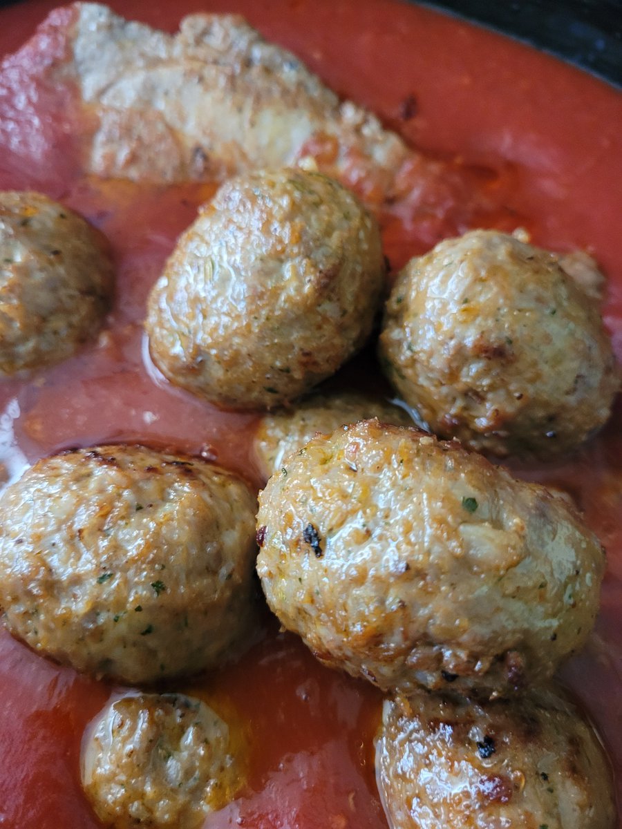 Crazy8Cook's tweet photo. A big batch of meatballs with a slab of pork butt for good measure.  Thanks to @LauraBook5 and @booklikeabook and @roo_jasper for the crock pot. https://t.co/EEXx87BfSP