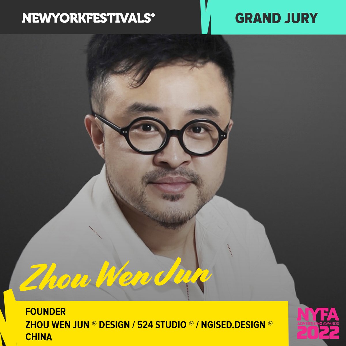 ZhouWenJun524's tweet photo. #ZhouWenJun #Judge #Jury 
Honor as Grand Jury @NYFestivals New York Festivals. Advertising Awards. 荣幸担任 纽约国际广告节2022评审
@524studio_com
@ngised_design
 
@MrWenjunZHOU

#Advertising #Design #International #Awards #NYFA https://t.co/iuKhtYtPHu