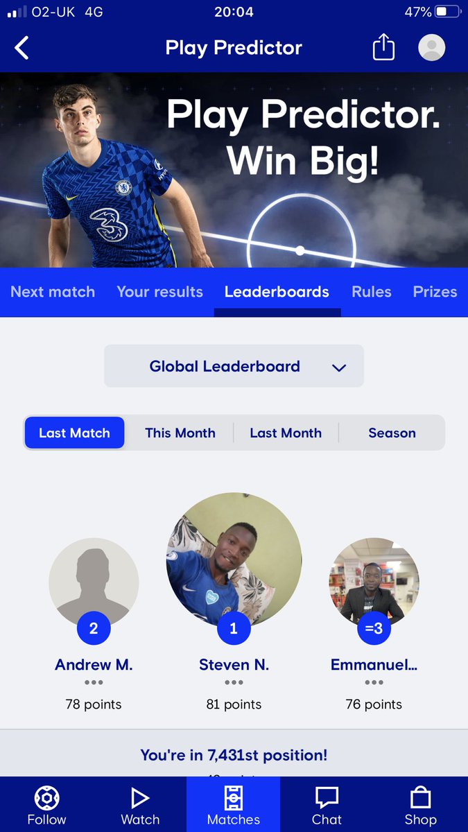MTSundayExpress's tweet photo. My correct 2-0 prediction against Spurs, and getting close with a few other stats, gives me my highest-ever position in the #Chelseaapp #playpredictor - 7,431st! (Out of over 72,000 players)
#wierdlyproud https://t.co/IxNLLB076D