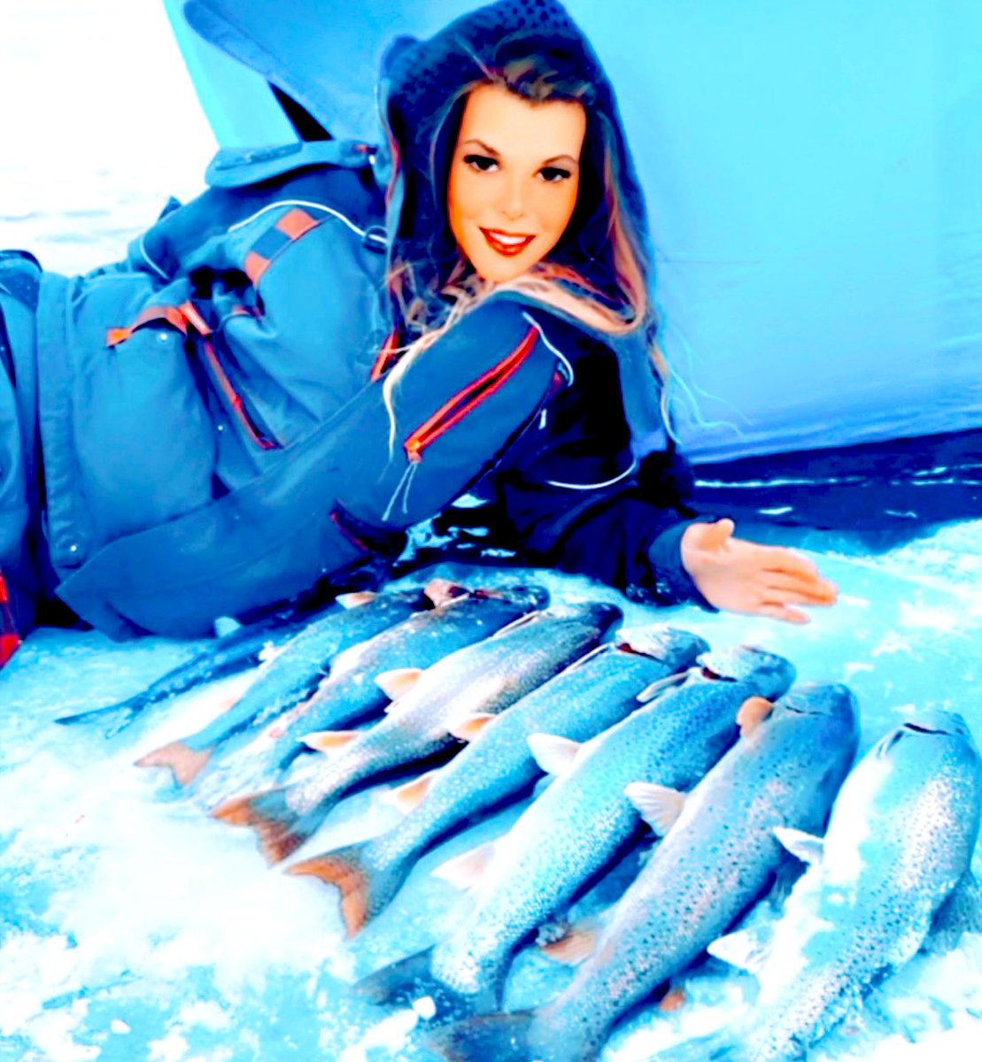 MidwestMorals's tweet photo. Some #icefishing pics! 
Brown trout, splake &amp; coho from last week. 😋 
A random bass ate my jig a few days ago, was fun too! https://t.co/9kA5PdkpeQ