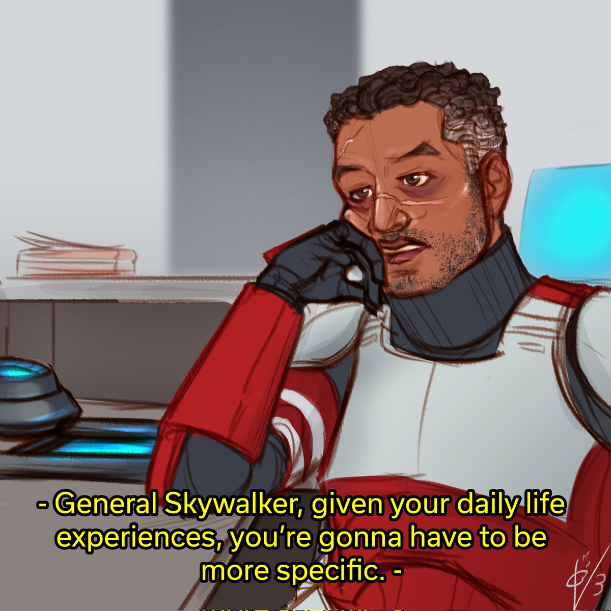 OlloVae3's tweet photo. Another of my favorite memes!! Commander Fox and the Coruscant Guard are a WEALTH of these?? Also featuring: my designs for Fox and Thorn under the helmets!
#StarWars #CloneTroopers #MemeArt #Sketches #Massiff #Brooklyn99 https://t.co/uLaWJBjBBk