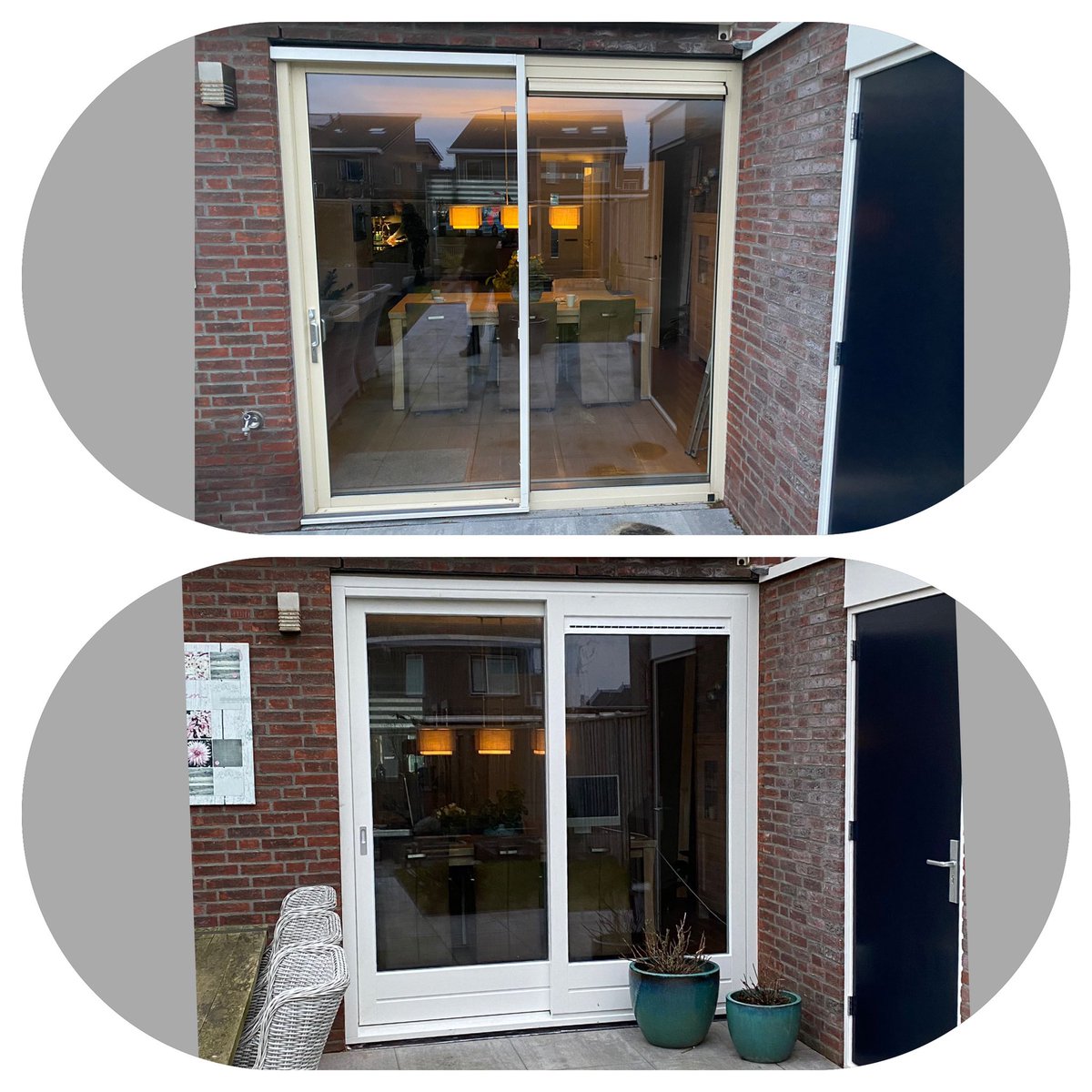 Vervangen (koude)aluminium schuifpui door een Hardhouten schuifpui met gelaagd HR++ glas.