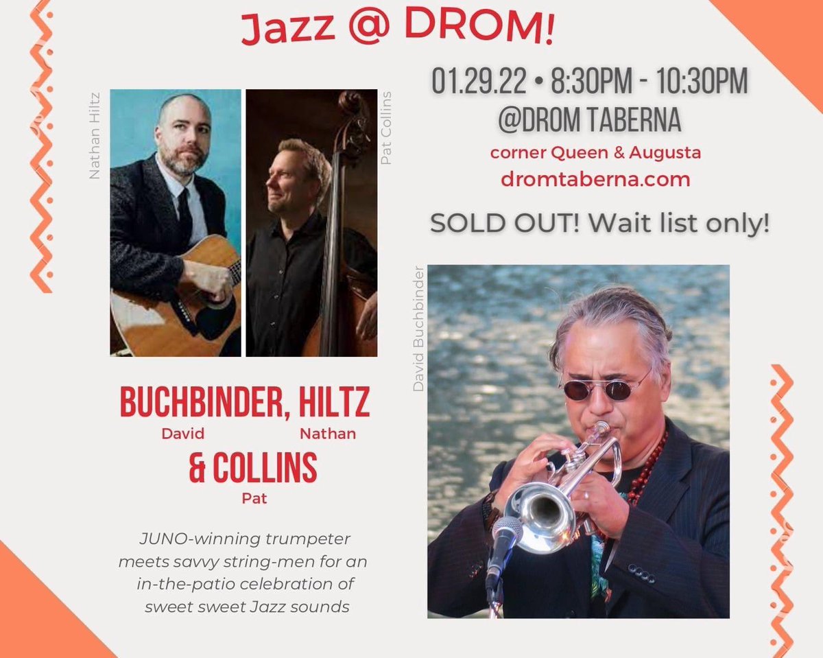 dybuchbinder's tweet photo. Next Saturday. Playing some jazz music with @natehiltz and @patcollinsbass @ #dromtaberna Seems to be sold out but you can check via Dromโs website https://t.co/TSSEAYOFPo