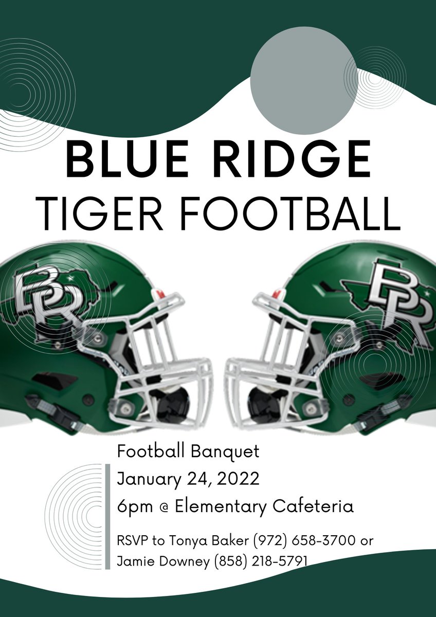 Blue Ridge Football (@blue_ridge_fb) on Twitter photo Football Banquet is Monday night at 6pm in the elementary cafeteria. Pre-sale tickets are available till 5pm Sunday for $15. All tickets are $20 at the door tomorrow night. #Value #TPW #TEAMme <a href="/brhs_tigers/">Blue Ridge High School</a> <a href="/blueridgeisd/">Blue Ridge ISD</a> Football Banquet is Monday night at 6pm in the elementary cafeteria. Pre-sale tickets are available till 5pm Sunday for $15. All tickets are $20 at the door tomorrow night. #Value #TPW #TEAMme <a href="/brhs_tigers/">Blue Ridge High School</a> <a href="/blueridgeisd/">Blue Ridge ISD</a>
