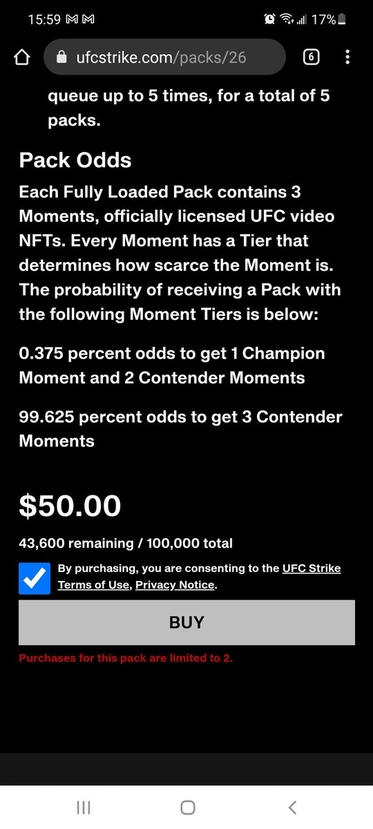 AlvaroRFP's tweet photo. @UFCStrikeNFT Limited to 2?? It should b 5 https://t.co/GwWrmgFiIM