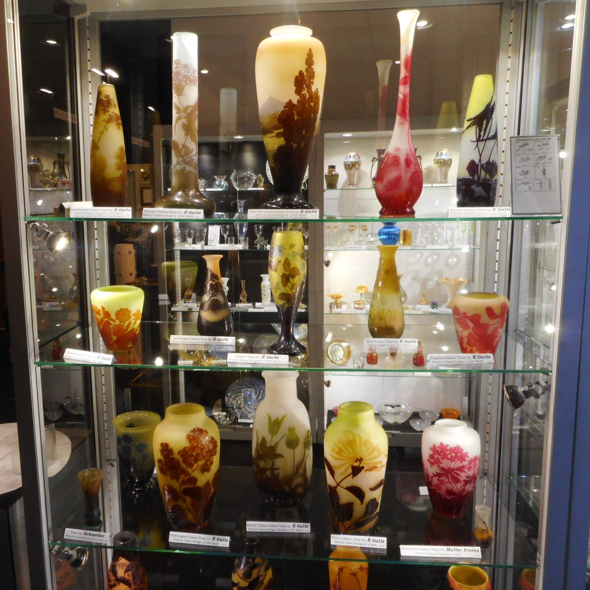 Some of our Galle Cameo's for the <a href="/decorativefair/">The Decorative Fair</a> opening Tuesday Noon - with the all important dating chart from @scp54 (top right)