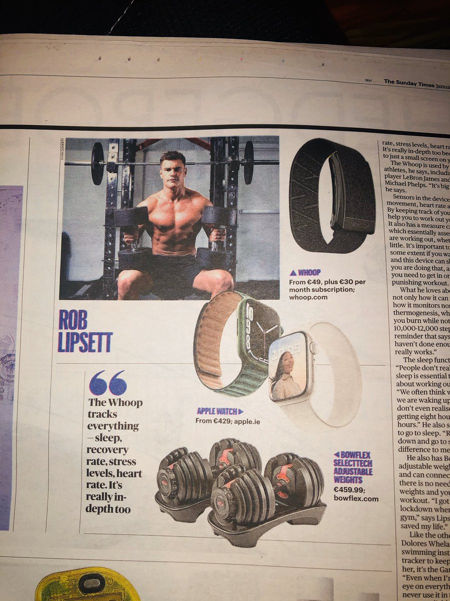 SocietyIreland's tweet image. . @RobLipsett talks #welltech in today’s @SunTimesIreland . Thanks to @RamblinRoisin for the great read. 👌 #healthandwellness @whoop @Bowflex 🏋🏽‍♂️