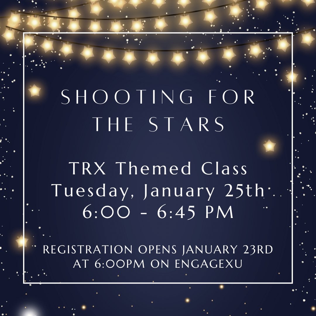 XavierRecSports's tweet photo. Come Shoot for the Stars at this week’s TRX-themed class! This class is a great safe space to set goals and make connections with others who are interested in learning TRX! #MusketeersInMotion https://t.co/BqsfZrHgrw