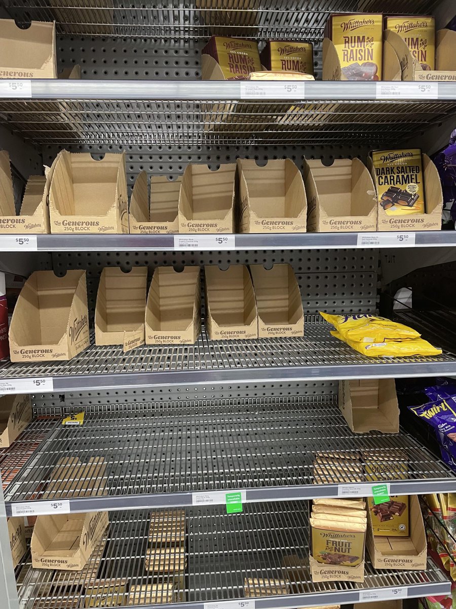 MichaelFieldNZ's tweet image. Panic buying in New Zealand &amp;amp; great marketing data for Whittakers - people would rather starve than eat rum &amp;amp; raisin chocolate