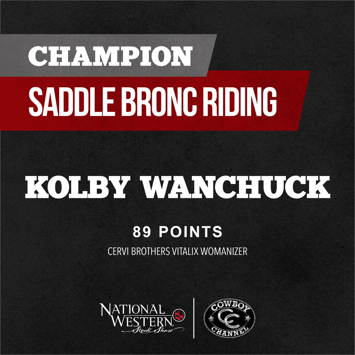 🏆 Kolby Wanchuck is your 2022 @nationalwesern Saddle Bronc Riding Champion!