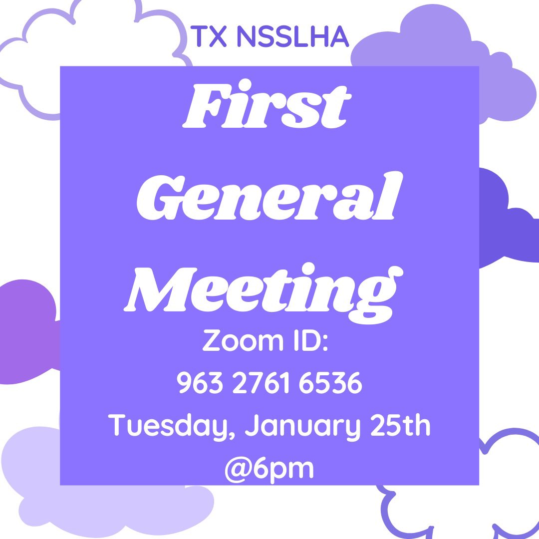 TexasNSSLHA's tweet photo. Hey everyone! Our First General Meeting is coming up! New members are welcome to join! This meeting will be on zoom only for this week. More info on upcoming meetings soon. See you on Zoom! https://t.co/C6OAc6ZPy7