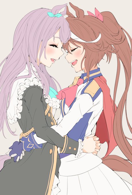 おはようございます。メジロマックイーンとトウカイテイオー下塗だけどすごくいい表情に描けた!(自画自賛)笑今回は淡く薄く塗ってみようかな#ウマ娘 