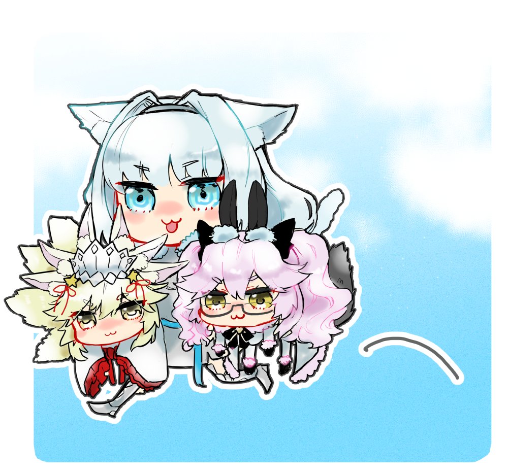 koyanskaya (fate) animal ears pink hair multiple girls tail 3girls fox tail yellow eyes  illustration images