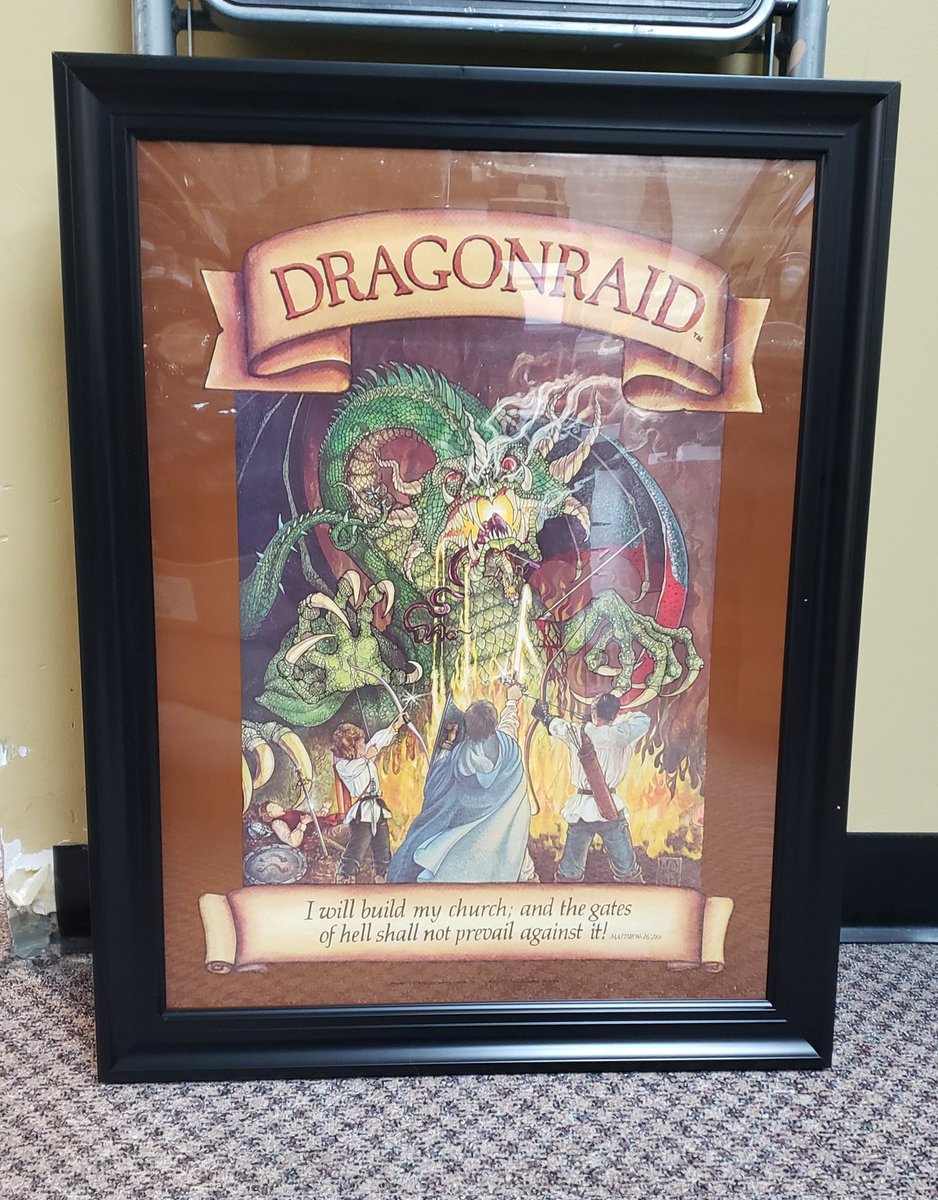 Immortals_Inc's tweet photo. Carlos is a collector of classic gaming items and he got this poster (along with a few others) yesterday and had to show it off.  DRAGONRAID is the classic 80's Christian RPG that still has a following today.   That 80's artwork is the greatest!
#immortalsinc #dragonraid https://t.co/oH7Mb7v65q