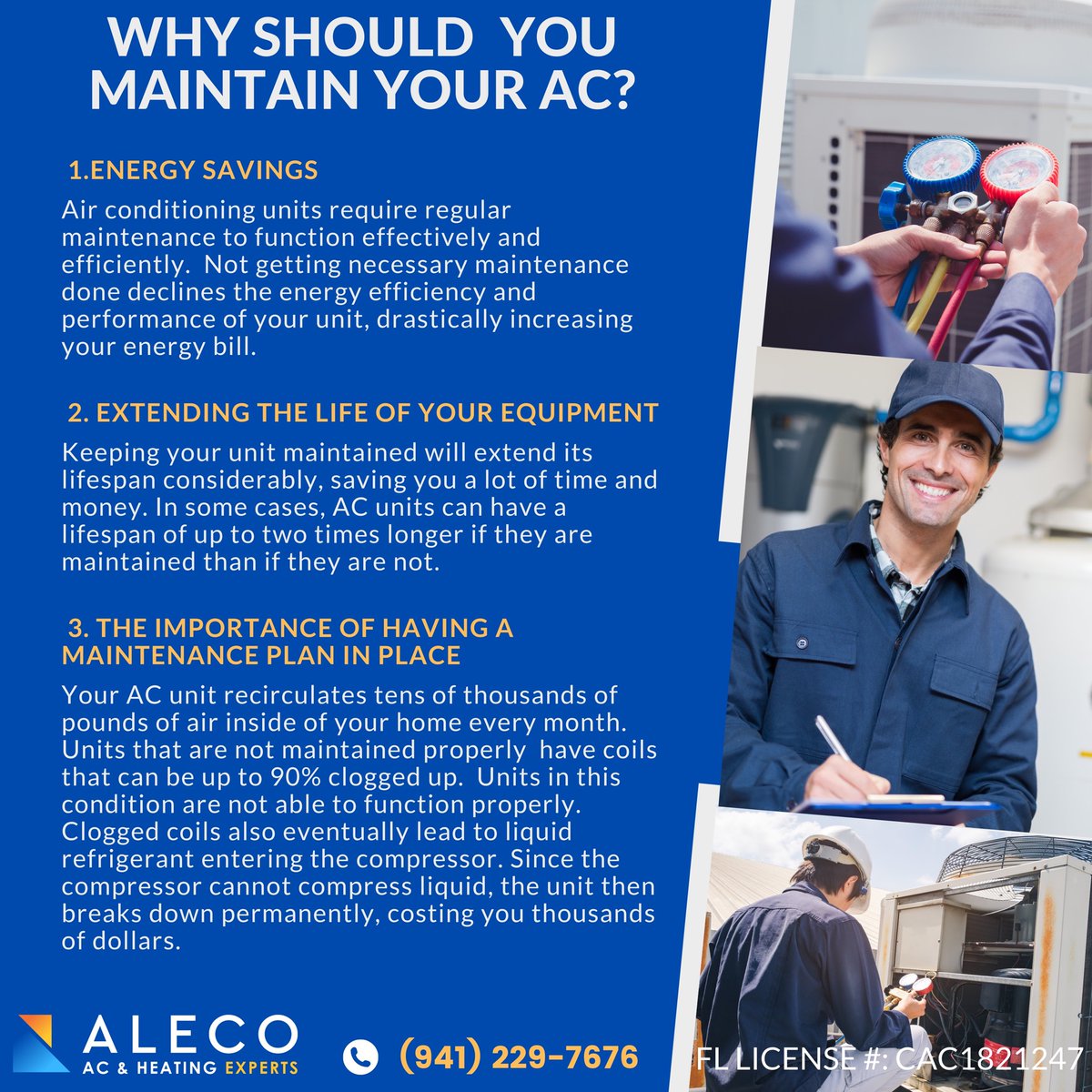 ALECOExperts's tweet image. Why should you maintain your AC? 

Call us today: (941) 229-7676