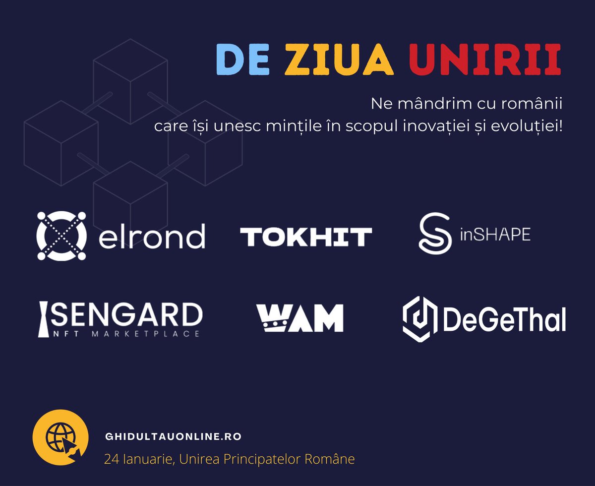 ghidultauonline's tweet photo. De Ziua Unirii, ne mândrim cu românii care își unesc mințile în scopul inovației și evoluției!

La mulți ani!

@ElrondNetwork @IsengardMarket @TOKHITSOCIAL |@wamcoin @inSHAPEapp @DeGeThal 

#Elrond #EGLD #tokhit #inshape #isengard #WAM #degethal https://t.co/lpXAykNl30