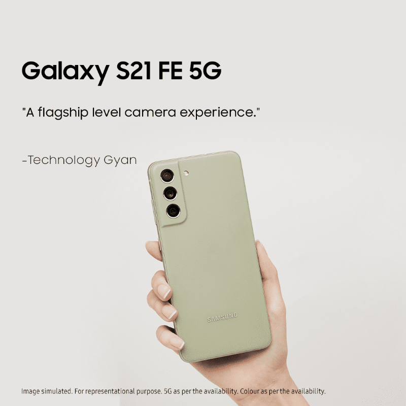 SamsungIndia's tweet photo. Swipe to see what some of the big names of the tech industry have to say about the new #GalaxyS21FE 5G - the flagship smart phone designed for fans of epic. Own now at  ₹ 49999. https://t.co/LqcHNQZ09y. #Samsung