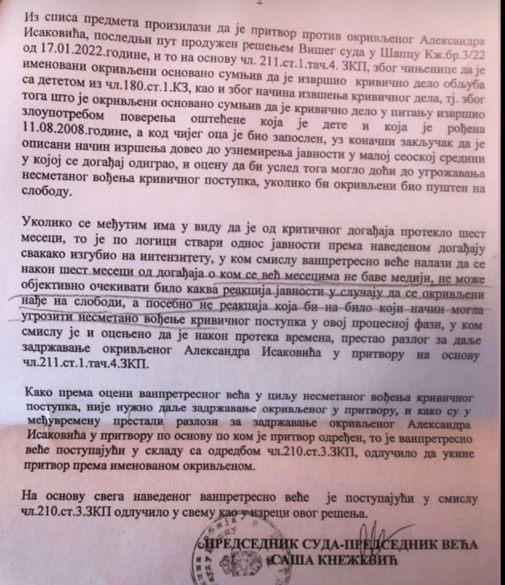 lojzija's tweet photo. Tvrdim da na dobrog sudiju koji donosi presude u skladu sa zakonom, koji odgovorno i pravično obavlja svoj posao ne može uticati niko. Međutim, mnogi ne zaslužuju tako odgovornu poziciju. Obrazloženje da se neko oslobađa jer se slučajem “mesecima ne bave mediji”je skandalozno. https://t.co/2yEin1anZR