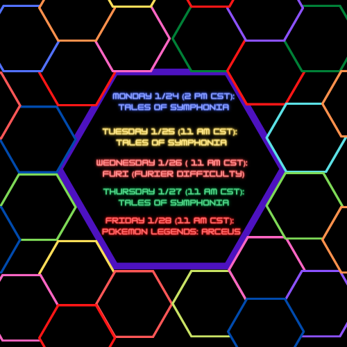 ‼️Schedule‼️

Stream up for the week! Friday I'll be playing the new Pokemon Legends Arceus game the day it comes out. Also going to try and beat Furi on the harder difficulty as we breezed through normal last week.