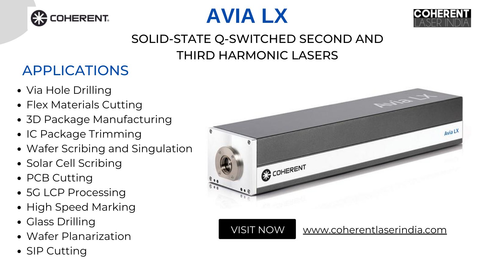 Coherent Laser India Pvt. Ltd. on X: AVIA LX from @CoherentInc is a diode  pumped, solid-state, Q-switched nanosecond laser that offers an unmatched  combination of high reliability, superior performance, and low cost