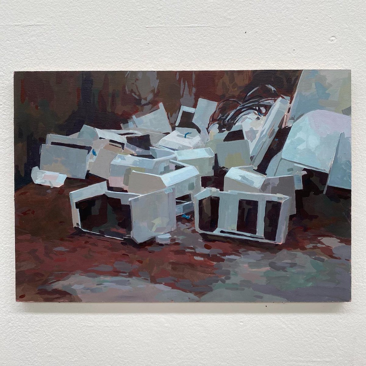 Dumpster full of defunct copy machines 
9 x 13”
Acrylic on panel
2021
#art #artist #paint #painter #colortheory #acrylic #defunct #garbage